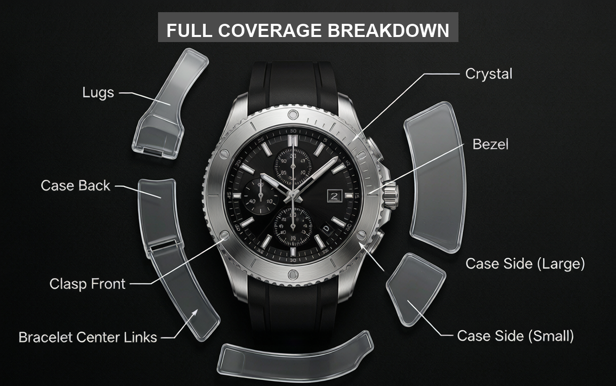 Watch Protection Film Deluxe Kit — 2 Full Sets for 41mm Dive Watches | Crystal, Bezel, Case & Clasp Coverage